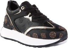 Guess Luchia Casual 4G Peony Logo Womens Trainers In Black Brown UK 2 - 8