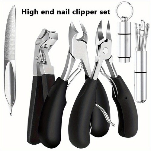 5pcs High-End Nail Clipper Set for Seniors - Modern Stainless Steel Toenail Clip