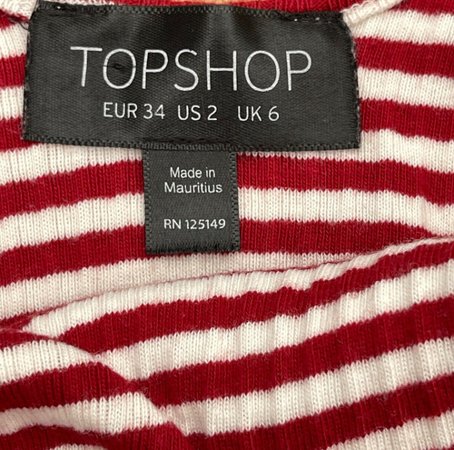 Topshop Crop Top Size UK6 Red White Striped Stretch Stripy Short Festival Cotton - Picture 4 of 7