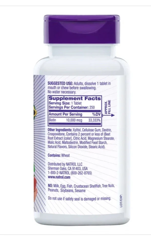 Natrol Biotina 10.000 mcg., 4x Disolución Rápida, 250 Comprimidos Foto 3 de 3
