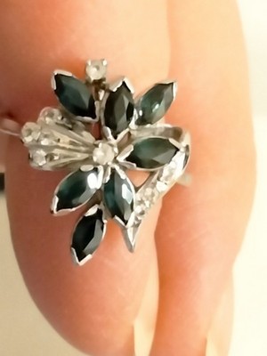  Neu Saphir und Diamant 14K Weißgold/Silber Cocktail Ring Größe 6 Thailand
