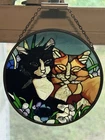 Vintage Joan Baker • Tiffany Style • Sleepy Cats Hand Painted Stained Glass