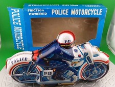 Vintage Tin Lithograph Police Motorcycle No. 51, Friction-Powered, Japan NOS