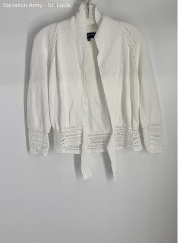 Jones New York Signature Womens White Open Front Cardigan Sweater Size Large