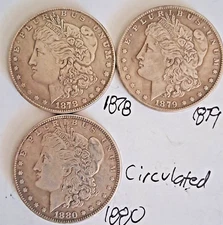 3 MORGAN Silver Dollar US COPY Coins 1878 1879 1880 Circulated Antique Look/Feel