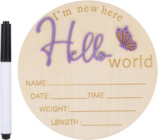 Wooden Baby Announcement Sign, 5.91In Hello World Newborn Name Board Welcome New