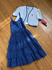 Girls Vintage Sundress Dress NOS with Jacket Size 12 Blue Polka Dots