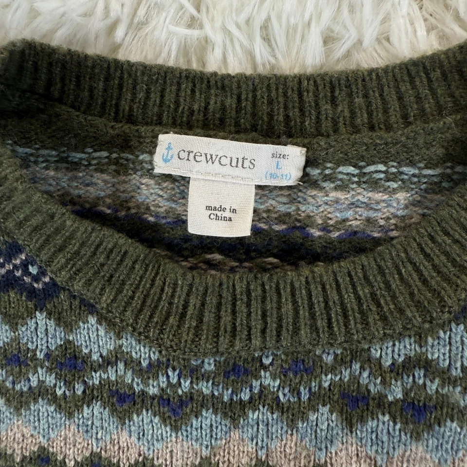 Suéter Crewcuts by J.Crew Fair Isle Bear tejido de lana verde niños talla grande invierno Foto 3 de 4