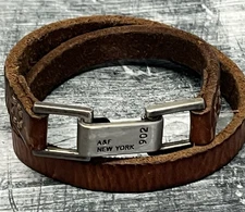 ABERCROMBIE & FITCH A F New York BROWN LEATHER BRACELET Double Wrap Y2k vtg 902