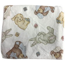 Vtg Carter's White Bear Bunny Dog Baby Receiving Blanket 27x32 USA Made Cotton