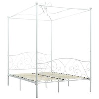 Himmelbett-Gestell Weiß Metall 120X200 Cm Bett Bettrahmen Bettgestell