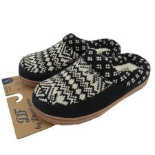 Dearfoams Women Large 9-10 Black Knit Memory Foam Indoor Outdoor Slippers NEW