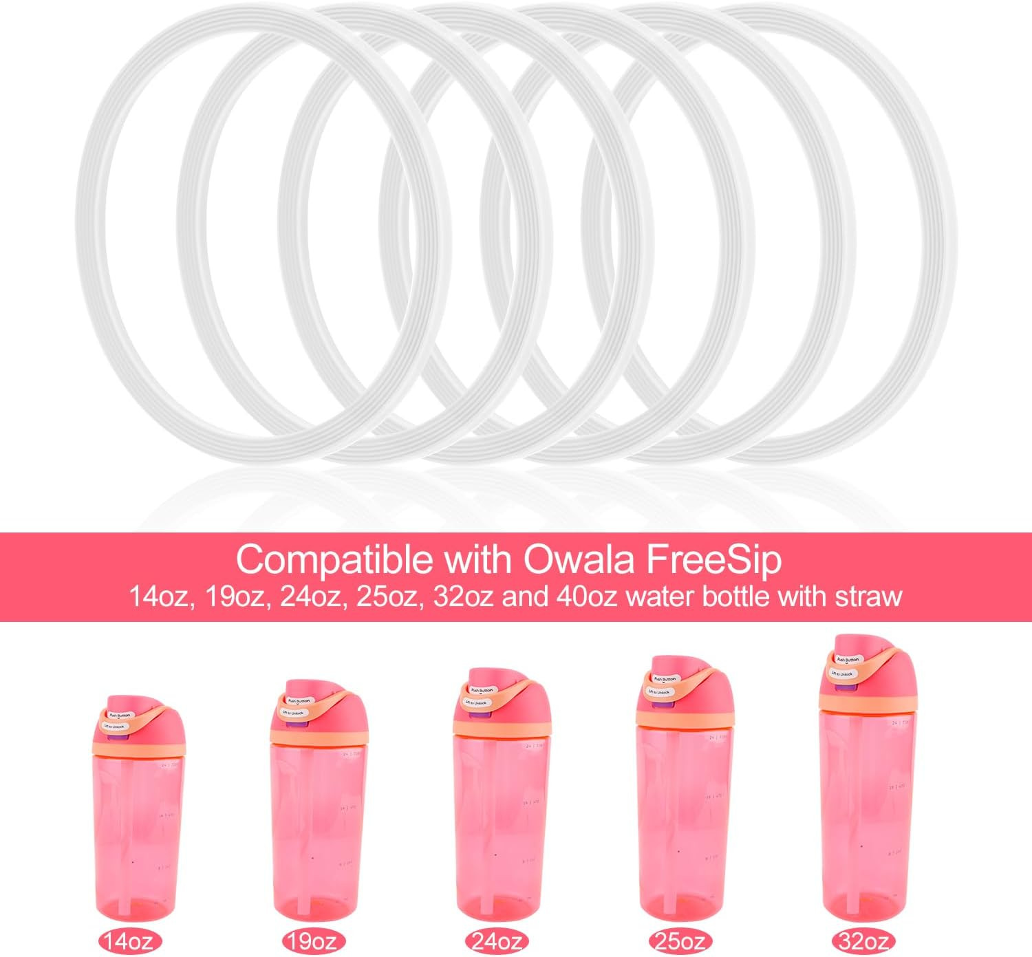 6 Pack Water Bottle Gasket Replacement for Owala Freesip, Silicone Lid Seal O Ri