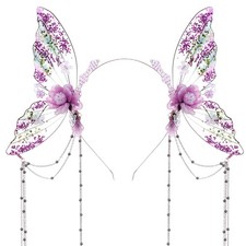 Purple Fairy Wings Headband - Flower Butterfly Headband with Tassel for Renai...