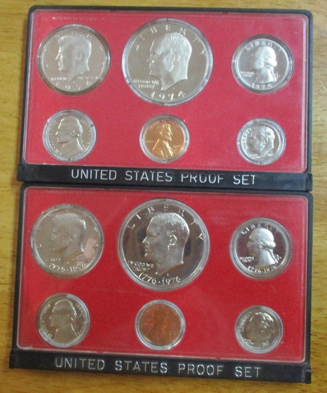 Two Mint Encased 6 Coin Proof Sets 1974 S John Kennedy, Eisenhower