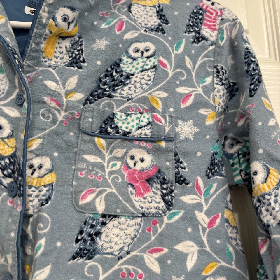 Conjunto de pijama Nick and Nora para mujer talla XS azul búhos de nieve algodón franela cordón Foto 3 de 4