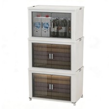 Folding Stackable Storage Bins with Lid, 210qt Plastic Organizer