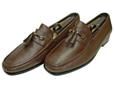 Men s 10.5 D FLORSHEIM ComfortPlus Brown Pebbled Soft Leather Tassel Bit Loafers