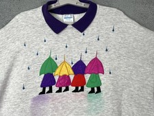 VTG Just Ducky Creations Sweatshirt Womens XL Gray Umbrella Glitter Made In USA