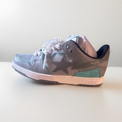 A Bathing Ape BAPE STA Gray Teal White Low Top Men's Athletic Sneakers