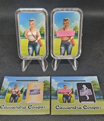 Bullion Baddies Pair of 1 Oz Silver Bars Cassandra Cougar Naughty and Nice W/COA