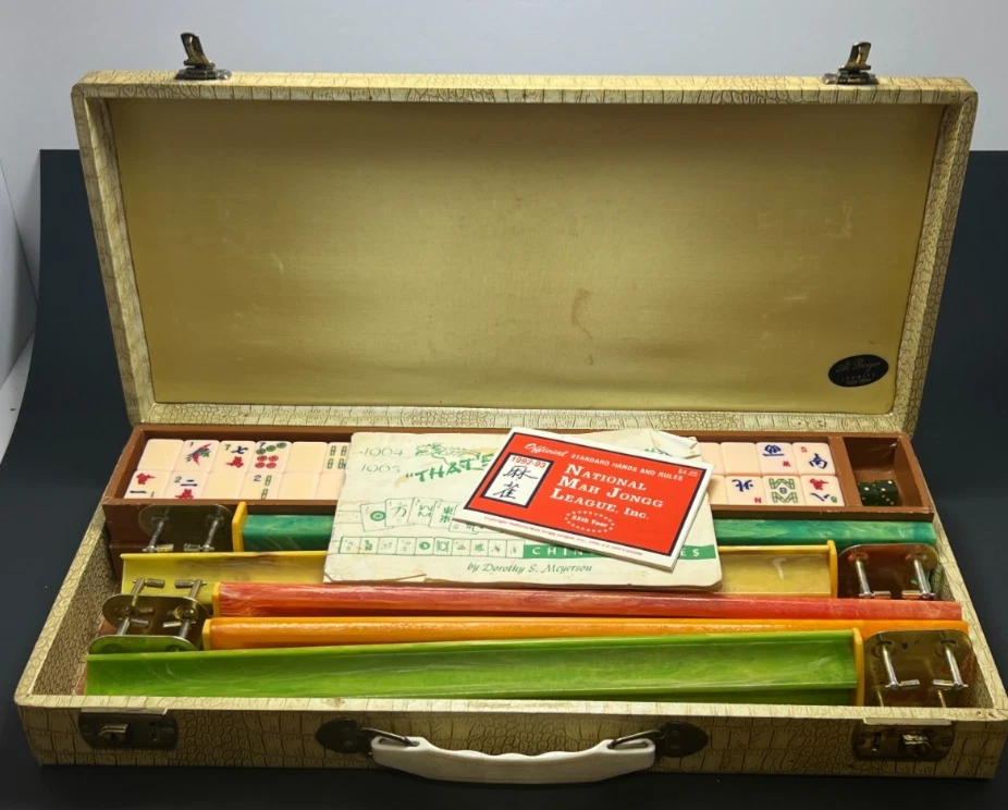 Antique Mahjong Set In Vintage Manufacture Board & Traditional