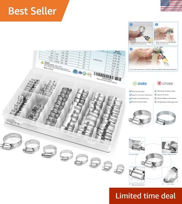 Versatile 100 Piece Adjustable Hose Clamp Set for Plumbing, Automotive & More