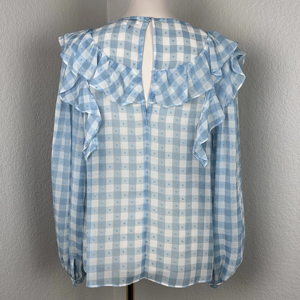 Blusa azul con volantes manga larga topshop para mujer talla 8 Foto 2 de 4