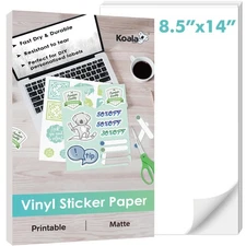 Koala Printable Vinyl Sticker Paper for Inkjet Printer, 8.5x14 inch 20 Sheets...