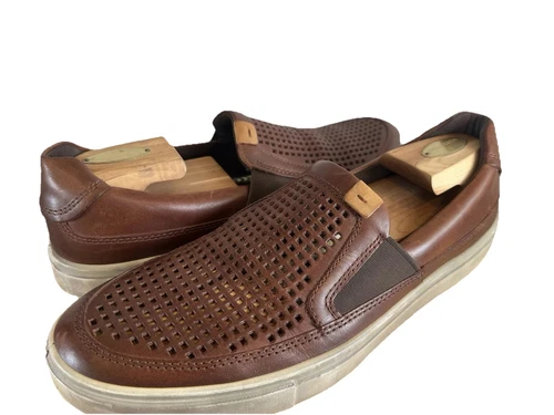 Scarpe mocassino slip on ECCO in pelle marrone traforato casual UOMO 46