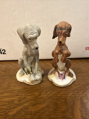 Weimaraner dog figurine with butterfly! Two Dog Figurines