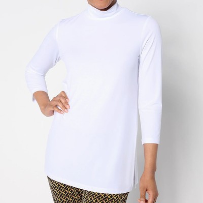 Susan Graver Size 5X White Modern Essentials Reg Liquid Knit Mock-Neck Tunic