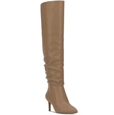 INC Damoni Over-the-Knee Faux Leather Slouch Boots Tan Pointed Toe Heel 8 NIB