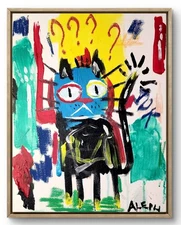 Original Art Confused Cat 14x11 Neo Expressionism Original Artwork on Canvas