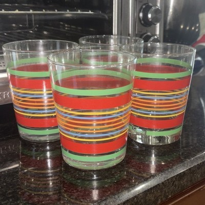 Libbey Multicolor Striped Glass Tumblers Set of 4 Round Drinking Glasses