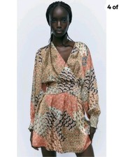 Zara Print Dress Boho hippy Festival goldy peach multicoloured M medium 