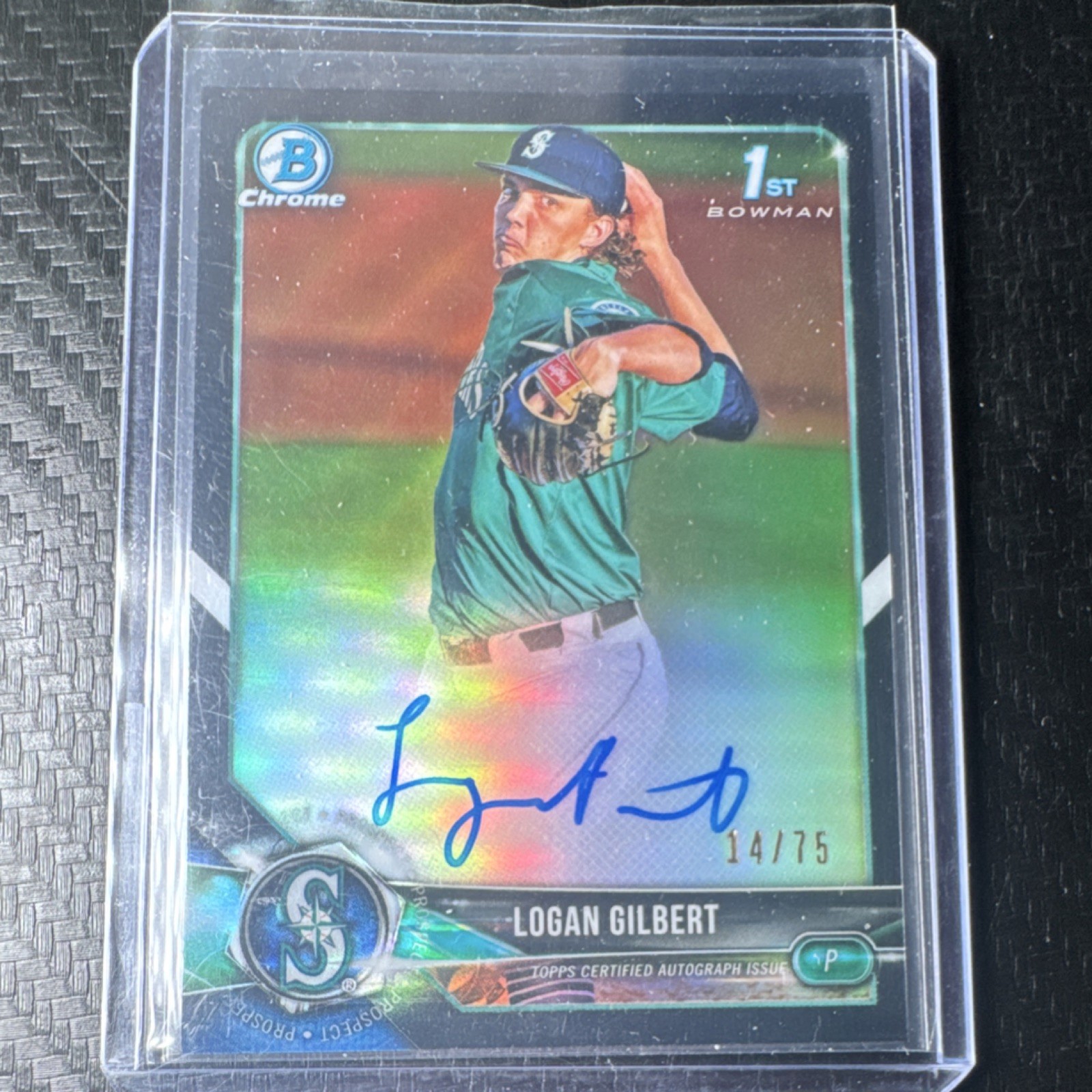 2018 Bowman Draft Chrome Logan Gilbert Auto Black Refractor /75 Mariners RC
