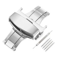 Stainless Steel Deployment Clasp 22mm Butterfly Folding Buckle Silver