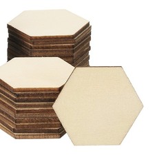 40mm Wood Pieces, 100 Pack Unfinished Hexagonal Wood Shapes Blank Wooden Cutouts