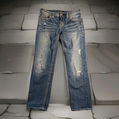Silver Jeans Signature Aiko Crop  Medium Wash Blue Denim Women's Sz 27x25 