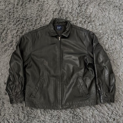 Vtg GAP Men's Moto Jacket Y2K 2000s Black HEAVY GENUINE LEATHER 112978 Size L