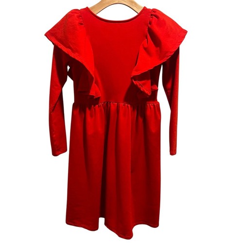 SHEIN Dress Girls Size 11 Red Ruffle Trim Long Sleeve Knee Lenght Midi Party - Picture 9 of 9
