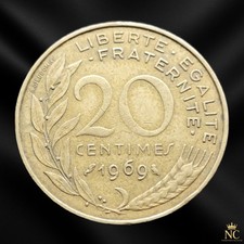 France – 1969 – 20 centimes Marianne Cupro (N1671)