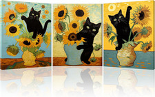 3Pcs Gatto Nero E Girasole Quadro Moderno Soggiorno Piante E Animali Immagini Pi