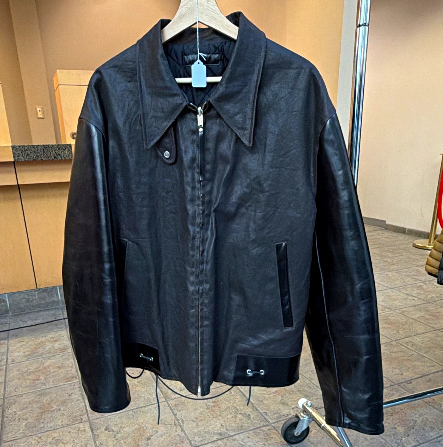 OUR LEGACY Men's Black Leather Full Zip Quilted Lined Jacket Size 52 image 1