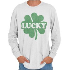 Lucky Irish Four Leaf Clover St Patricks Day Long Sleeve Tshirt for Men or Women