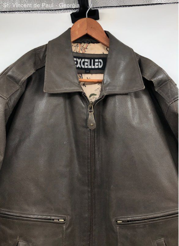 Excelled Brown Map Lining Zip Up Leather Bomber Jacket Excelled Brown Map Lining Zip Up Leather Bomber Jacket