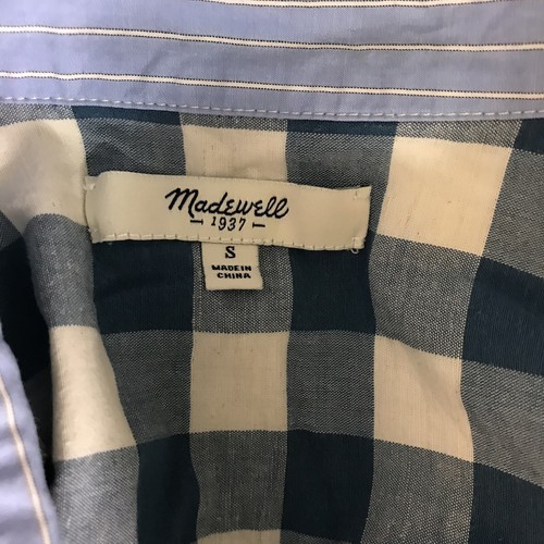 Camisa pequeña a cuadros Madewell para mujer mezcla de lino azul blanco búfalo a cuadros pequeña - Imagen 9 de 10