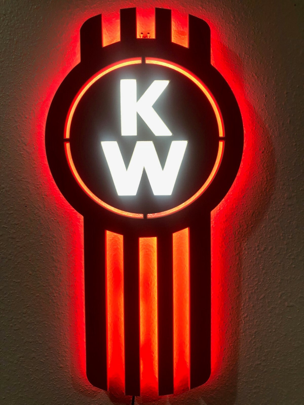 Custom 24" Tall RED KW Kenworth LED Sign with White and Red Lights 12v