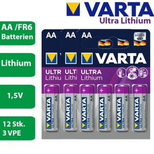 12 x Varta Ultra Lithium eh Professional 6106 AA Mignon FR6 1,5V Batterie